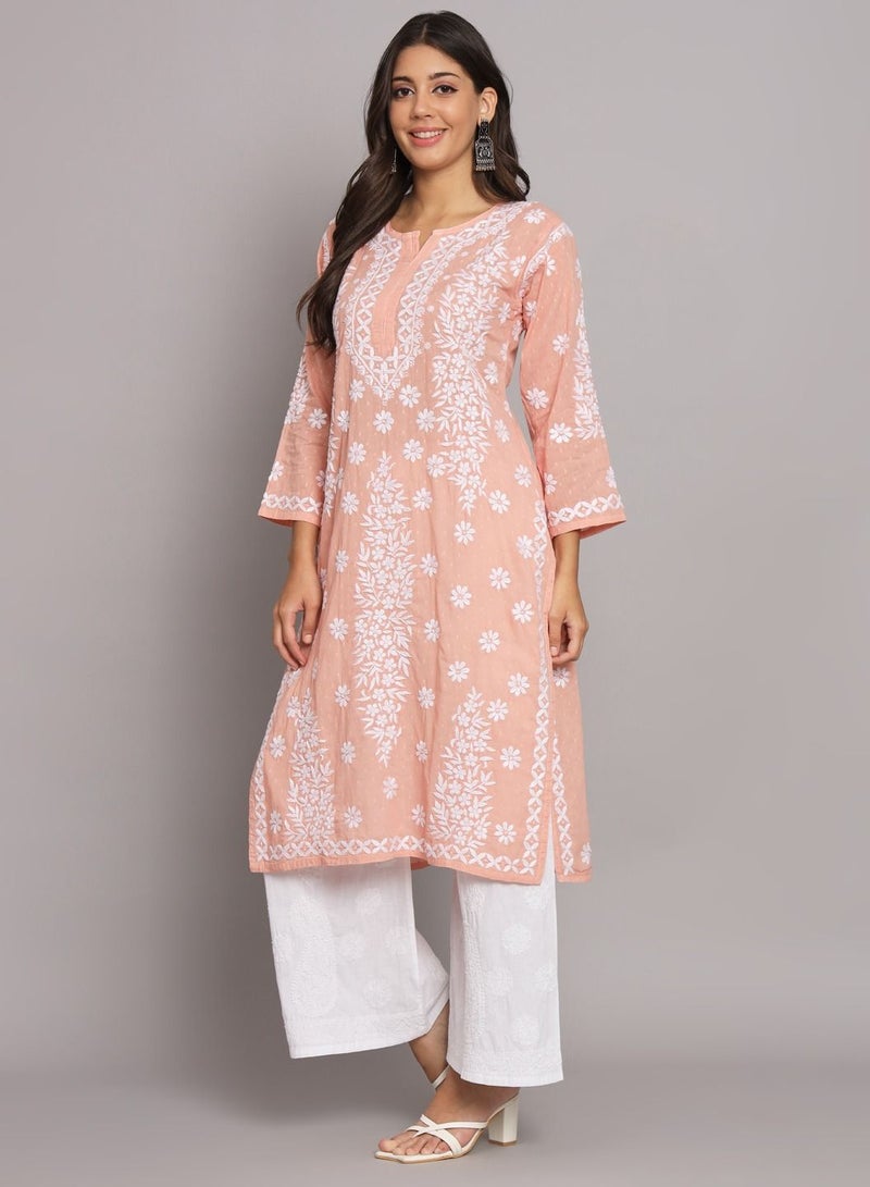 Women  Floral Embroidered Chikankari Cotton kurta-AL3679