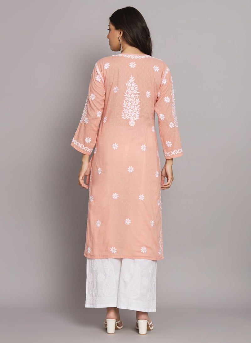 Women  Floral Embroidered Chikankari Cotton kurta-AL3679