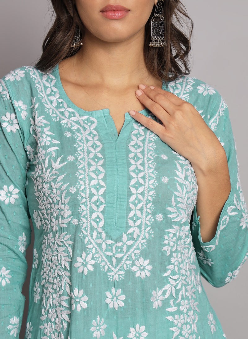 Women  Floral Embroidered Chikankari Cotton kurta -AL3679