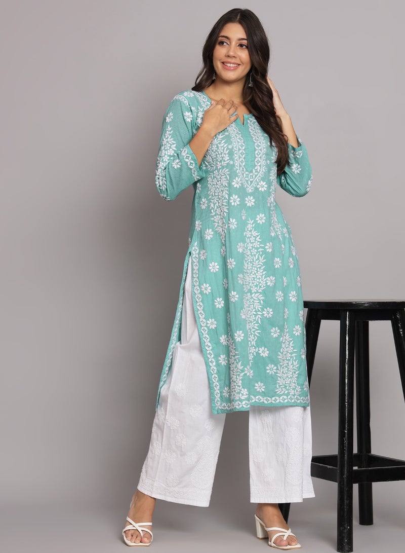 Women  Floral Embroidered Chikankari Cotton kurta -AL3679