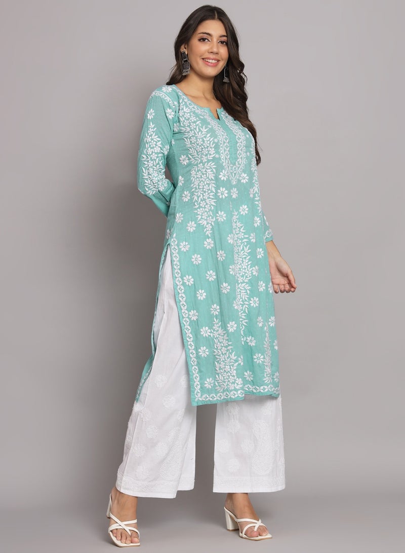 Women  Floral Embroidered Chikankari Cotton kurta -AL3679