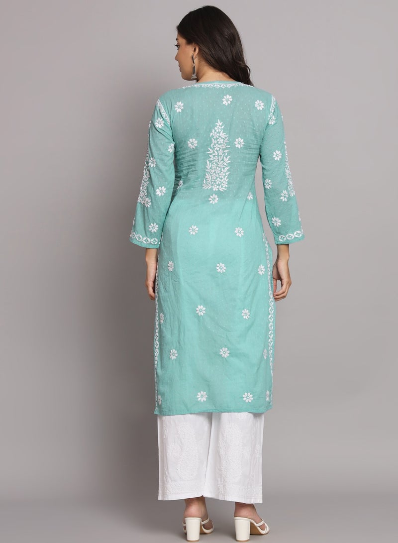 Women  Floral Embroidered Chikankari Cotton kurta -AL3679