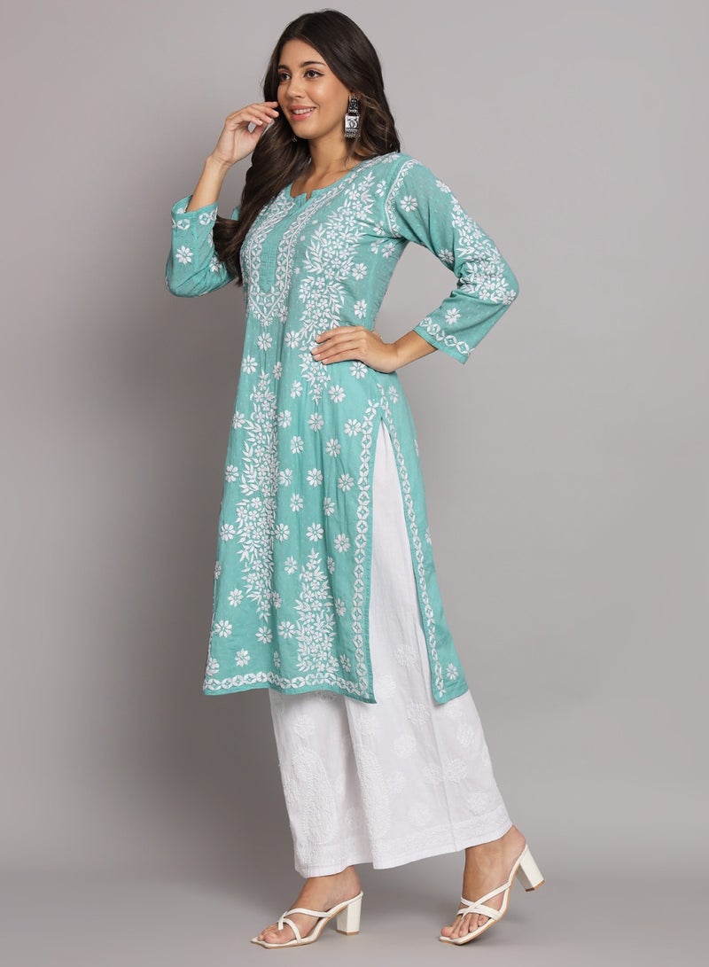 Women  Floral Embroidered Chikankari Cotton kurta -AL3679