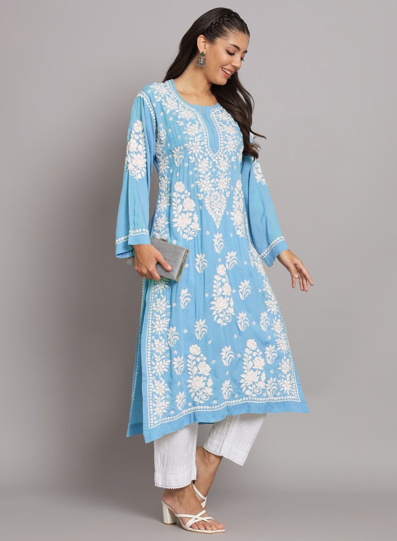 Hand Embroidered Chikankari Modal Straight Kurta-AL3682