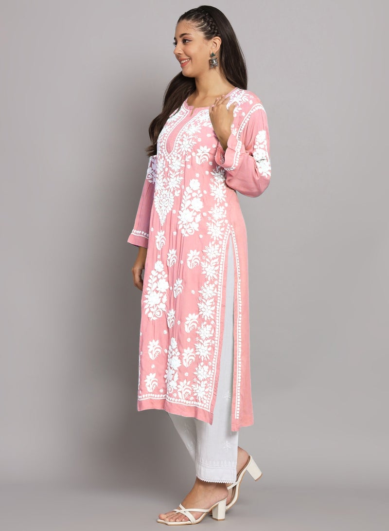 Hand Embroidered Chikankari Modal Straight Kurta-AL3682