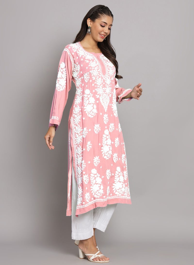 Hand Embroidered Chikankari Modal Straight Kurta-AL3682