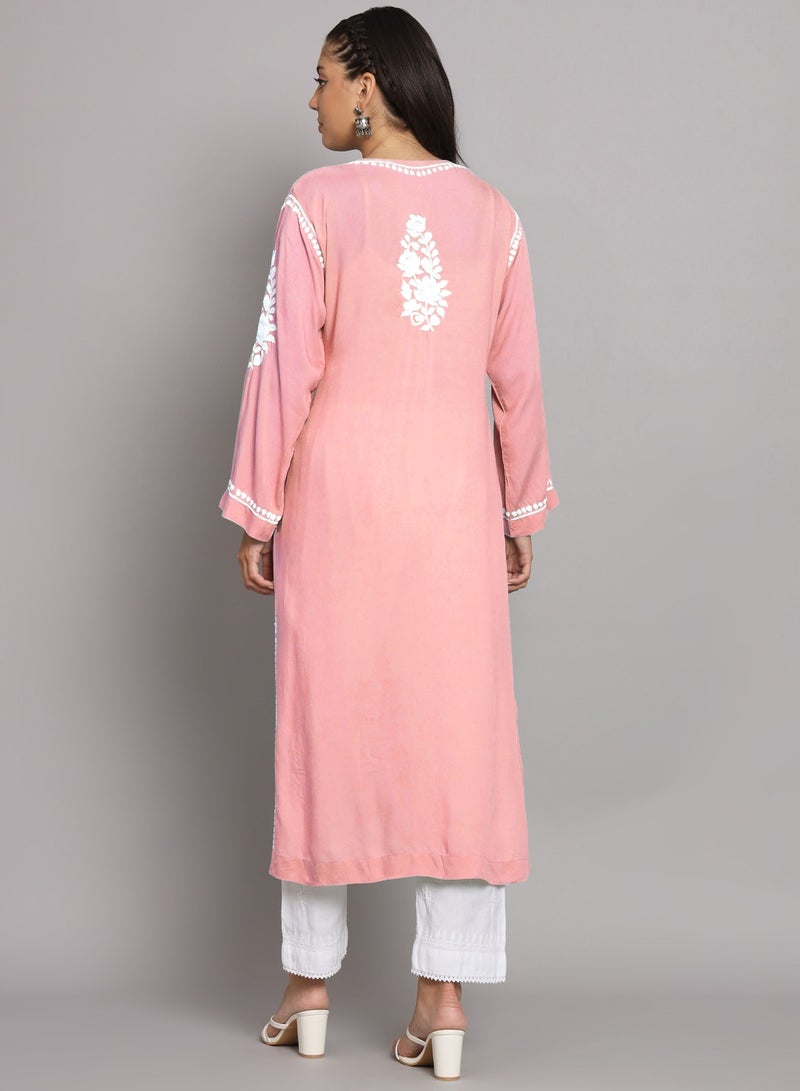 Hand Embroidered Chikankari Modal Straight Kurta-AL3682