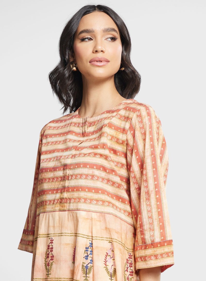 Round Neck Pleated Kurti