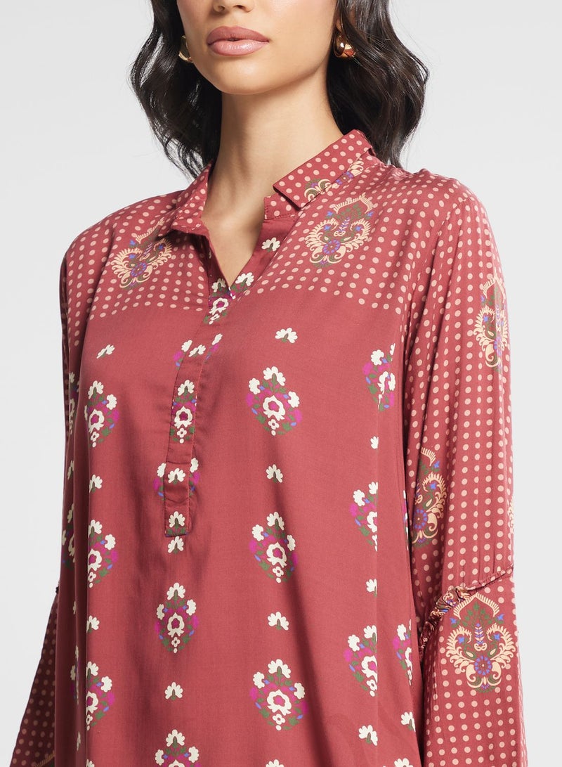 Printed Flared Sleeve Kurti