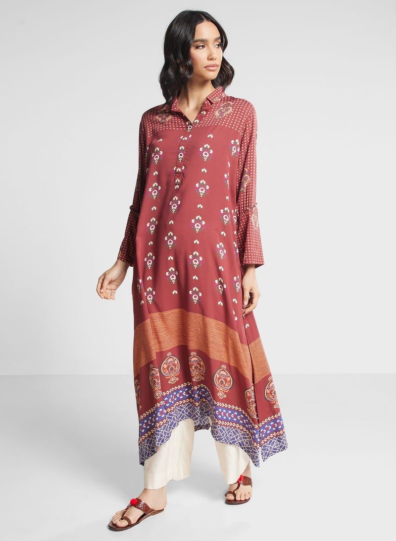 Printed Flared Sleeve Kurti