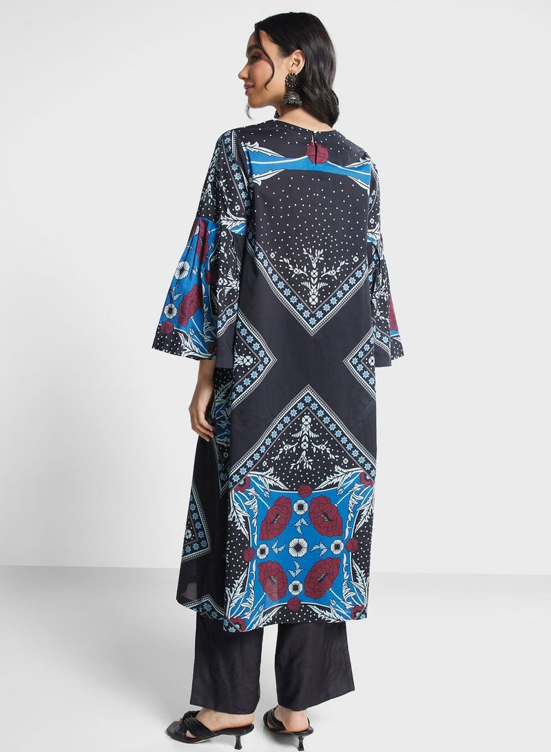 Printed Flare Sleeve Kurti