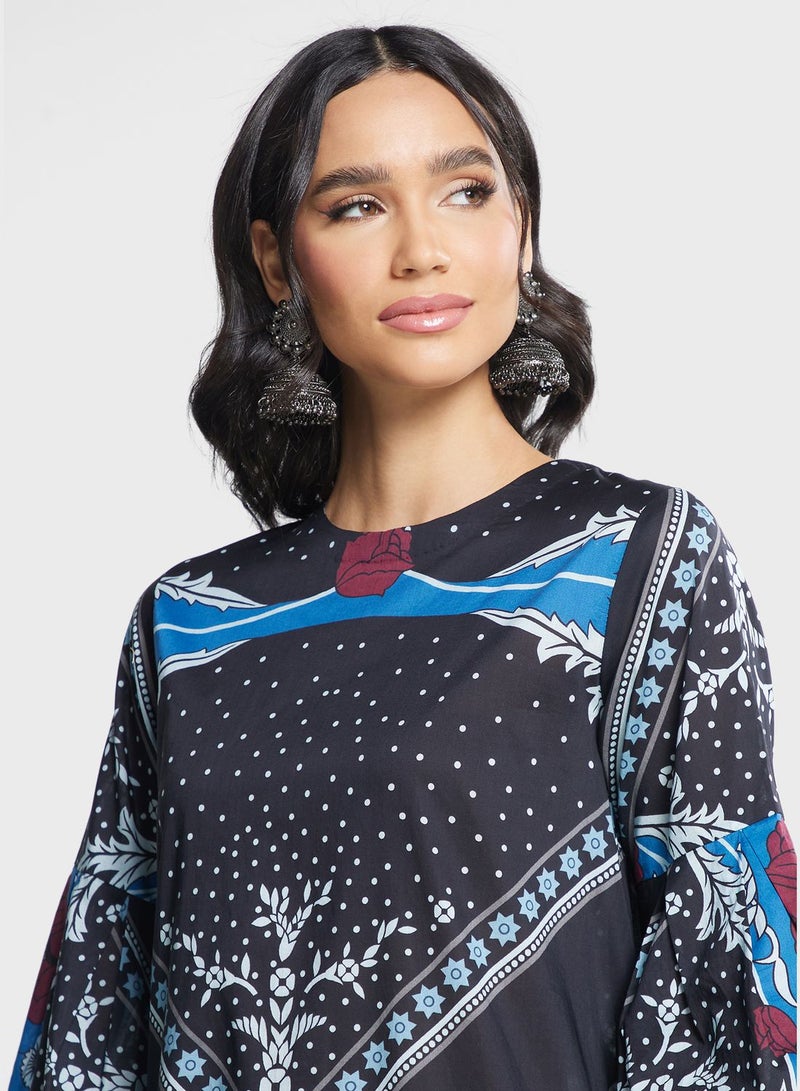 Printed Flare Sleeve Kurti