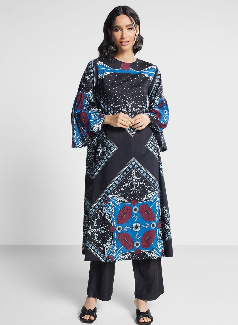 Printed Flare Sleeve Kurti