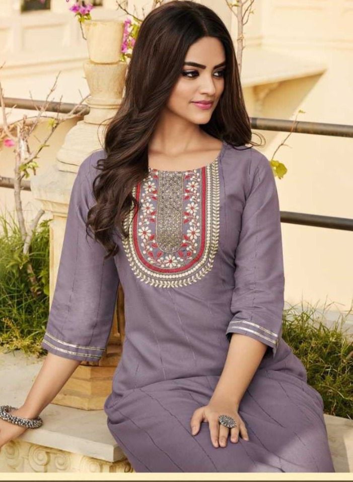 Fancy Rayon Kurta with Pant Emboidery Work