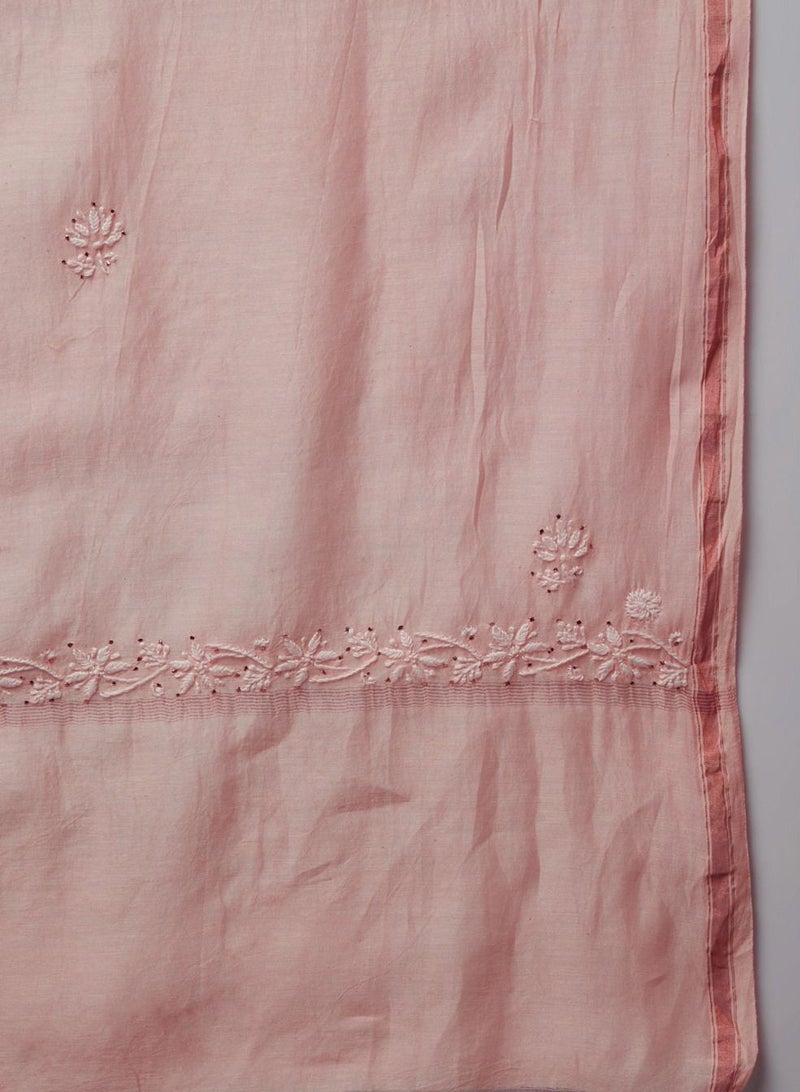 Hand embroidered Chikankari Chanderi Cotton Kurta Set and Dupatta with Mukaish-AL3665KS