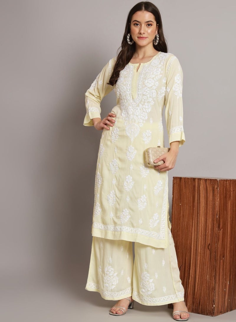 Hand embroidered chikan modal straight kurta palazzos AL3668