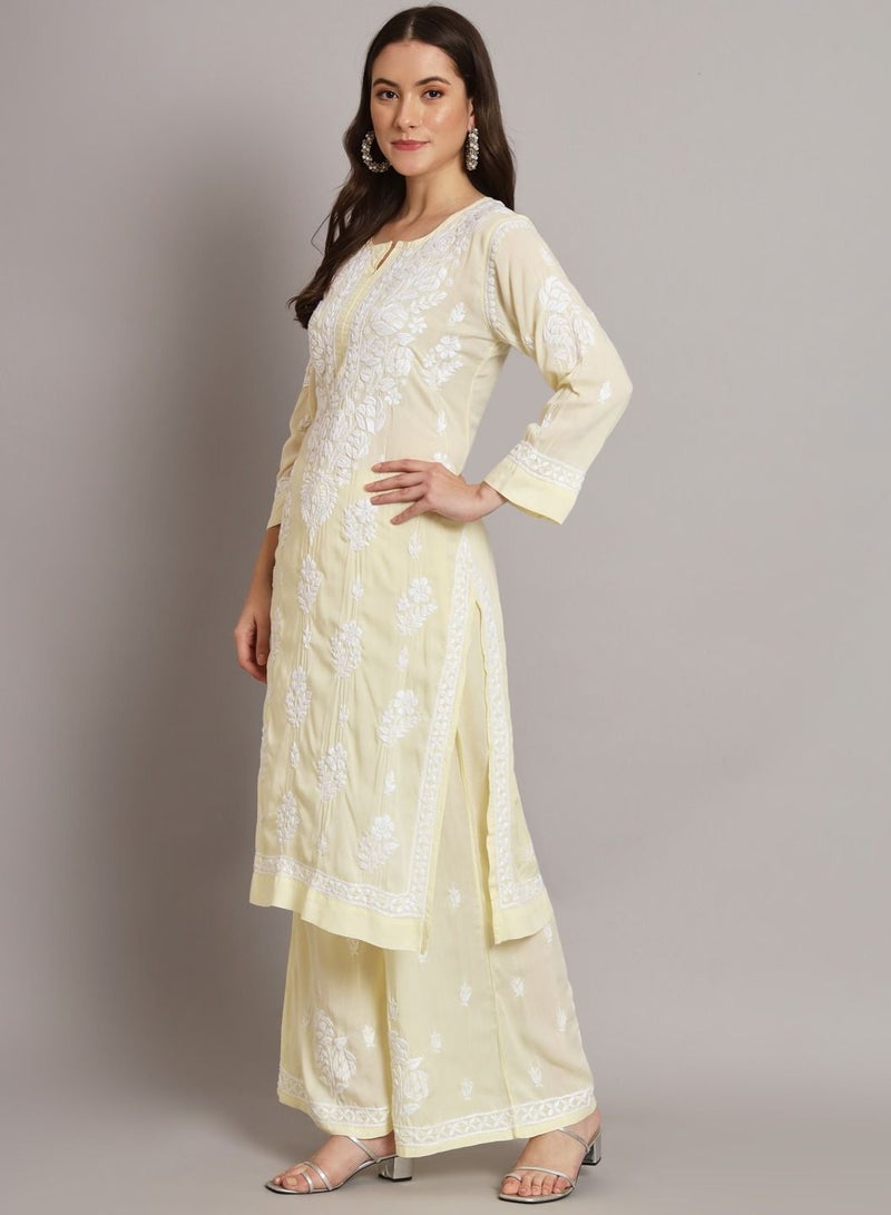 Hand embroidered chikan modal straight kurta palazzos AL3668