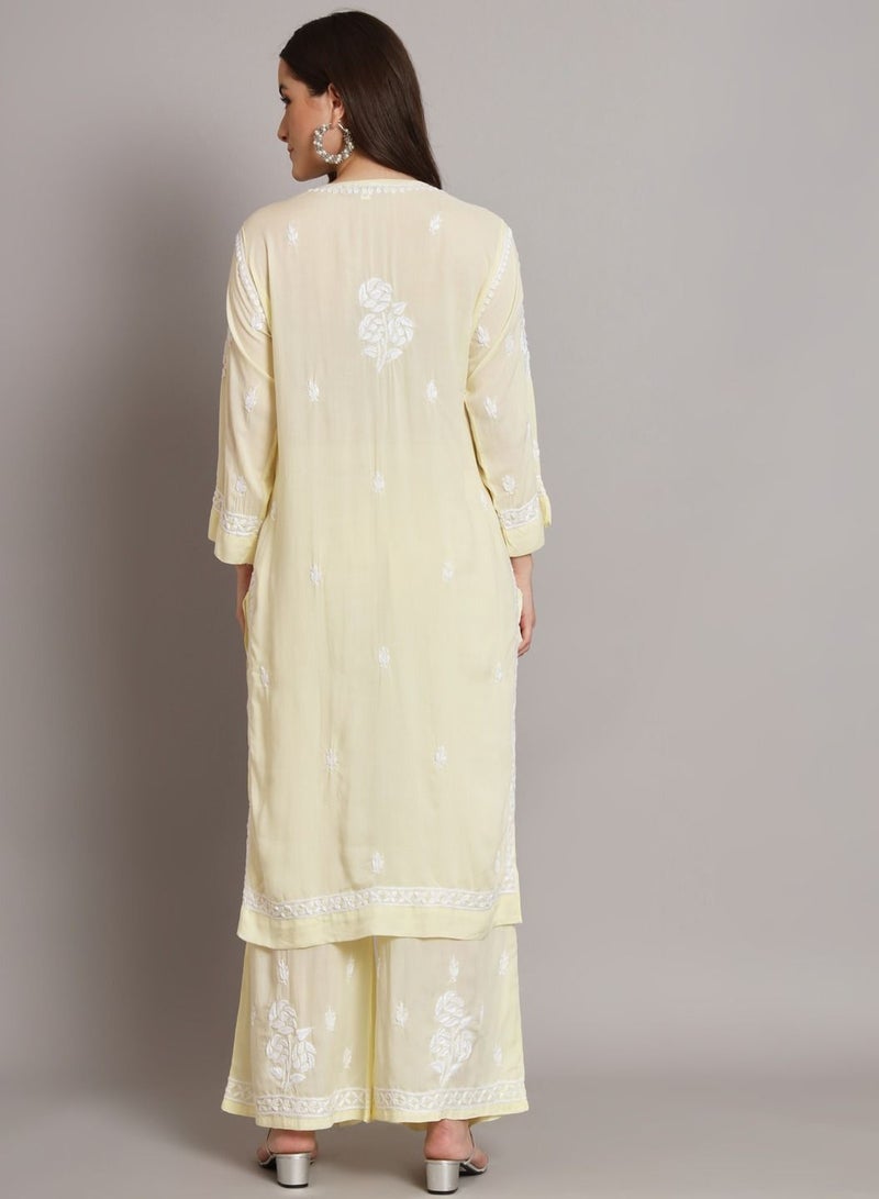 Hand embroidered chikan modal straight kurta palazzos AL3668