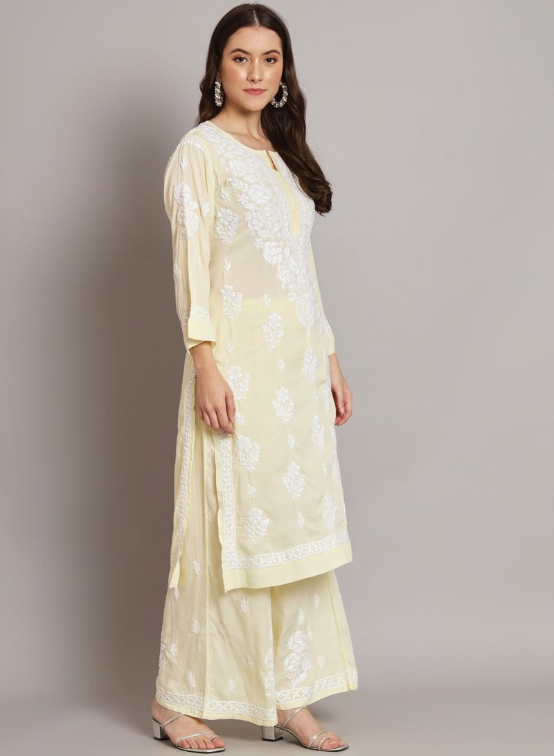 Hand embroidered chikan modal straight kurta palazzos AL3668