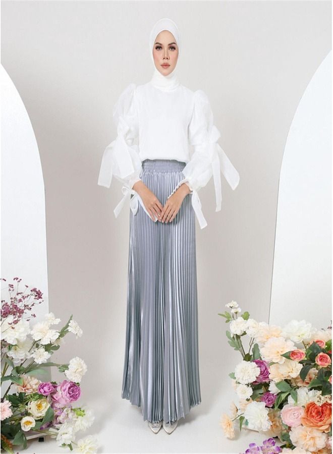 Solid Color Pleated Full-Length Skirt Grey