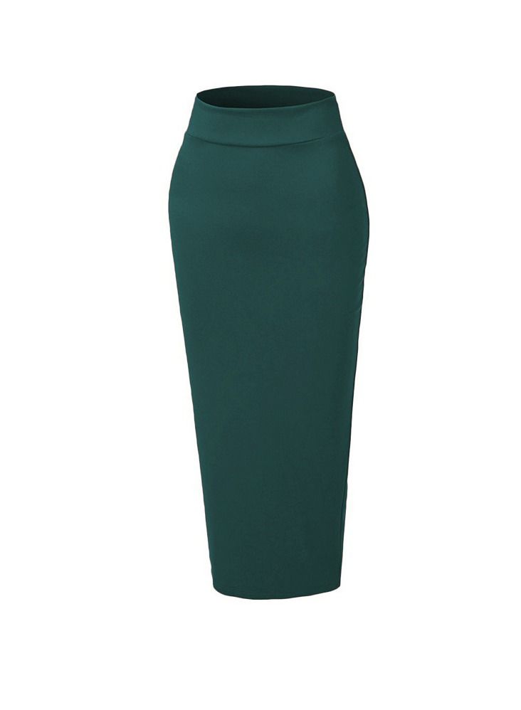 High Waist Tight Solid Color Skirt Green