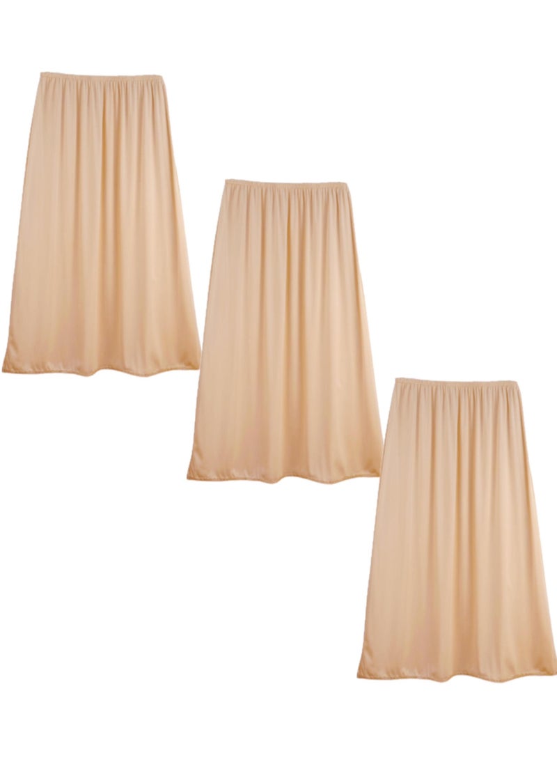 3- Pieces Skirt Soft Durable And Cold Inner Nylon With Elasticized Waistband And Small Lace Women Beige