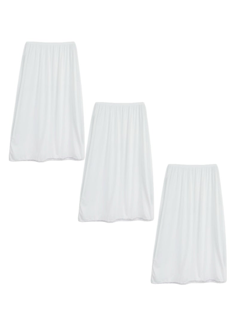 3- Pieces Skirt Soft Durable And Cold Inner Nylon With Elasticized Waistband And Small Lace Women White