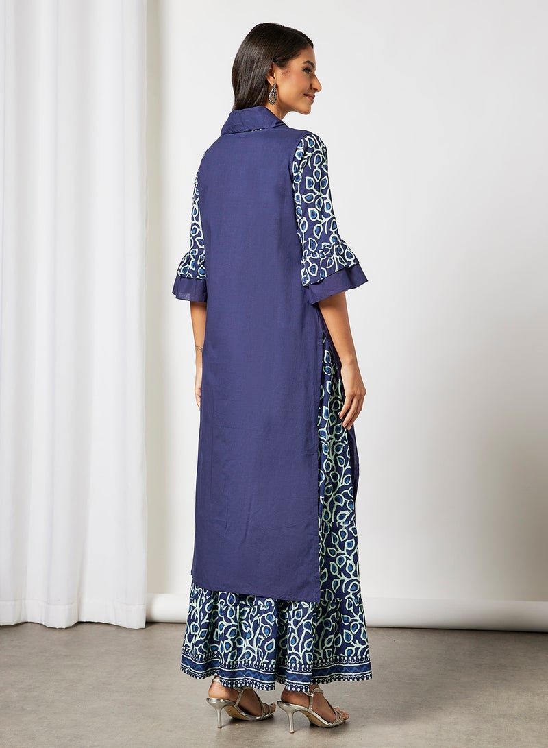 Digital Print Jacket Lehenga Set Navy