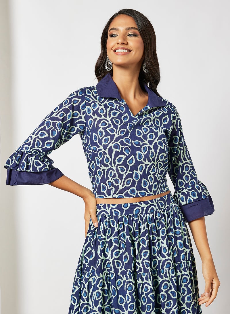 Digital Print Jacket Lehenga Set Navy