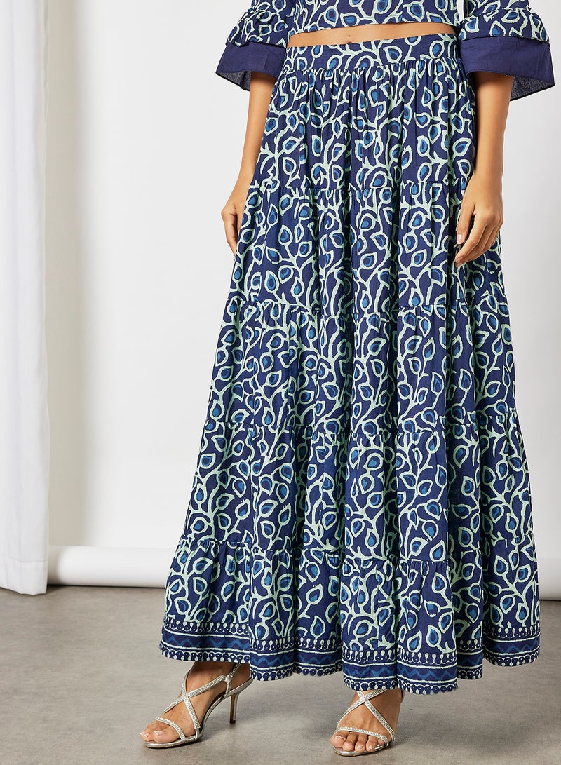 Digital Print Jacket Lehenga Set Navy