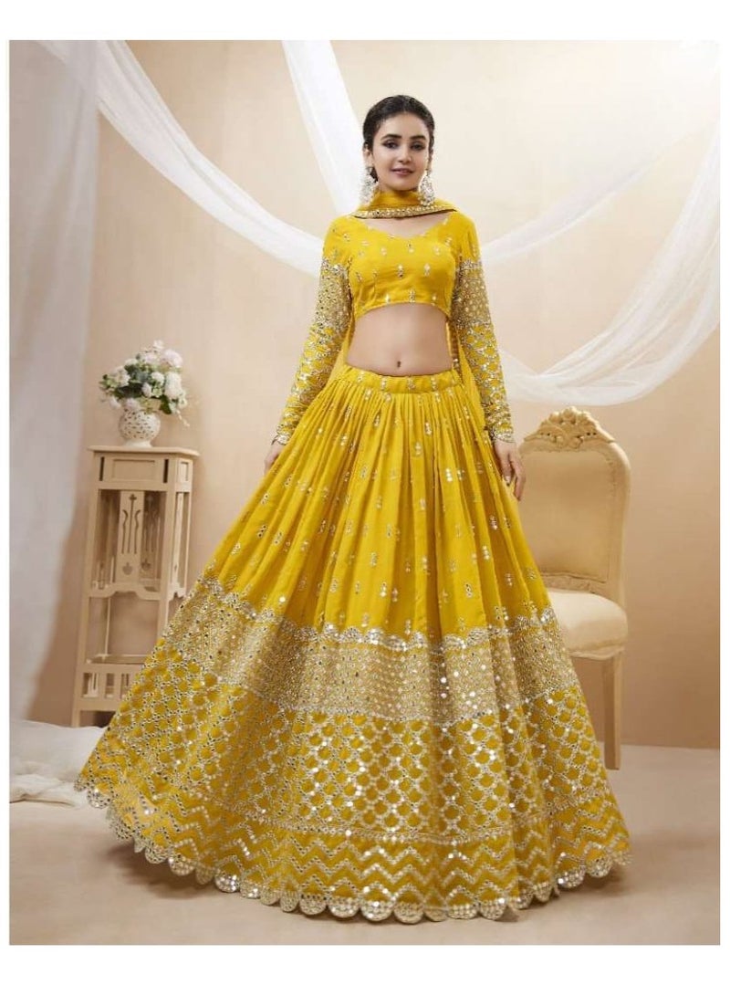 White lehenga with embroidered blouse and net dupatta