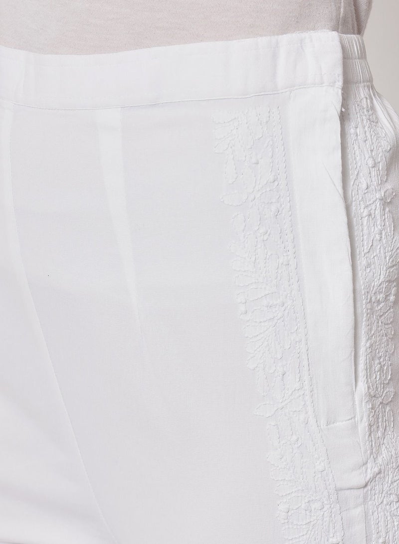 Hand Embroidered Chikankari Cotton Women White Pant-AL3568