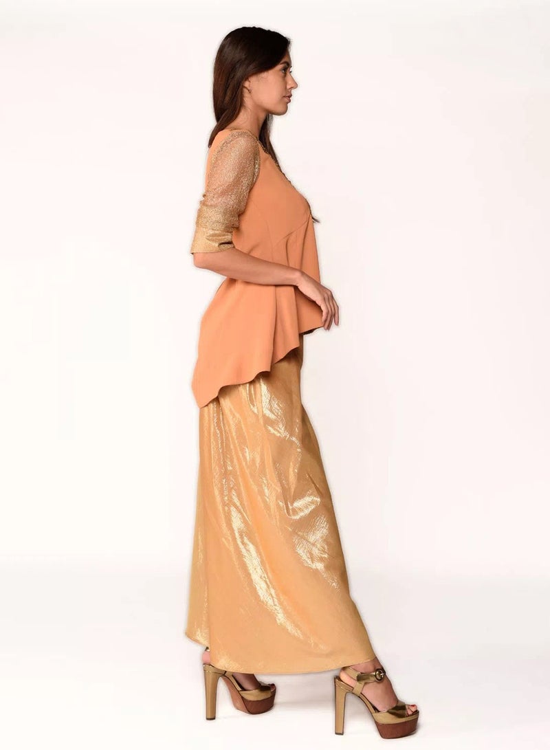 Metallic Flare Pants Orange/Gold