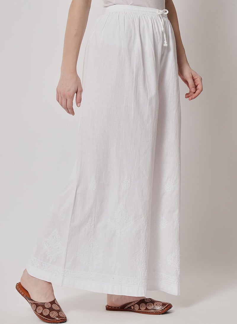 Hand Embroidered Chikankari Women White Pant-AL3570