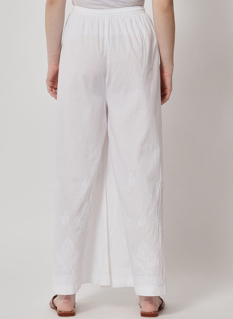 Hand Embroidered Chikankari Women White Pant-AL3570