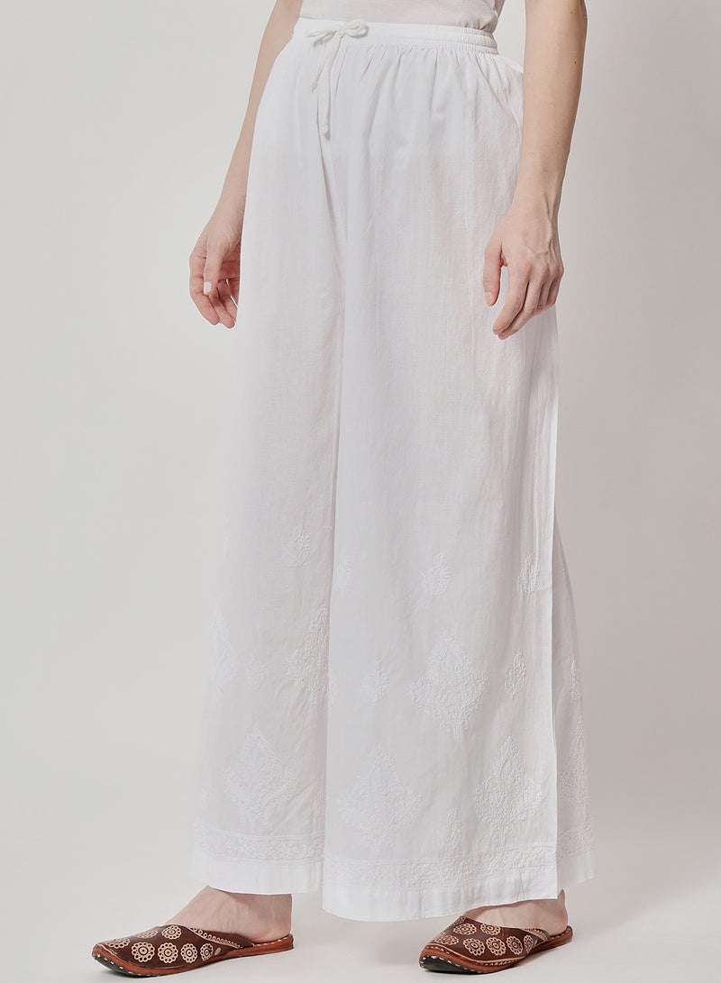 Hand Embroidered Chikankari Women White Pant-AL3570