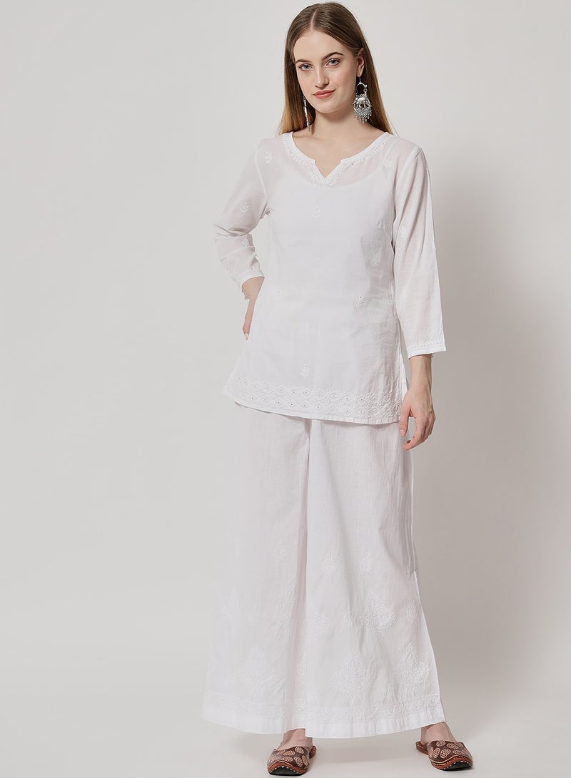 Hand Embroidered Chikankari Women White Pant-AL3570
