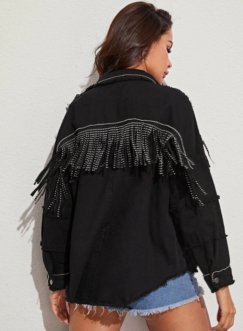 Women's Beaded Loose Denim Jacket