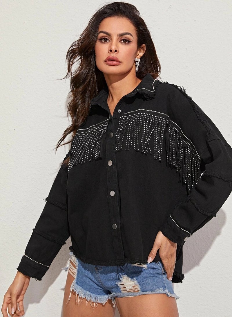 Women's Beaded Loose Denim Jacket