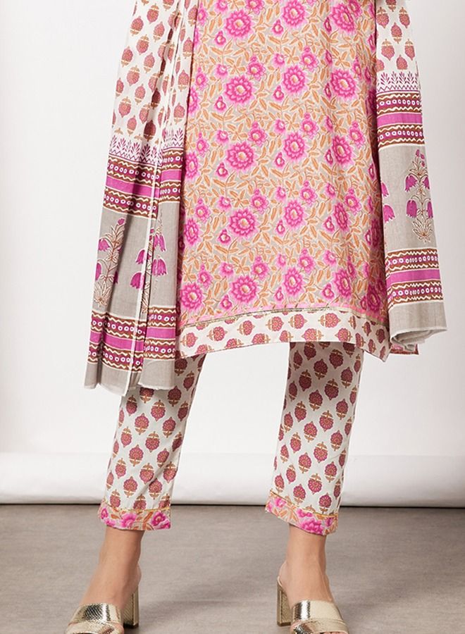 Print Short Kurta With Pants And Dupatta