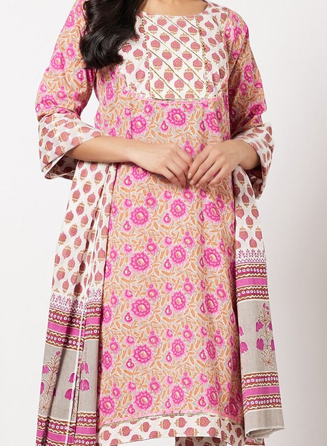 Print Short Kurta With Pants And Dupatta