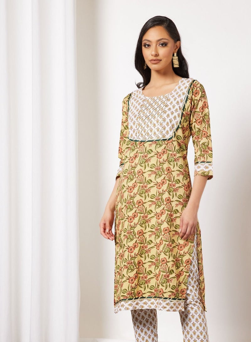 Printed Short Kurta With Pants And Dupatta