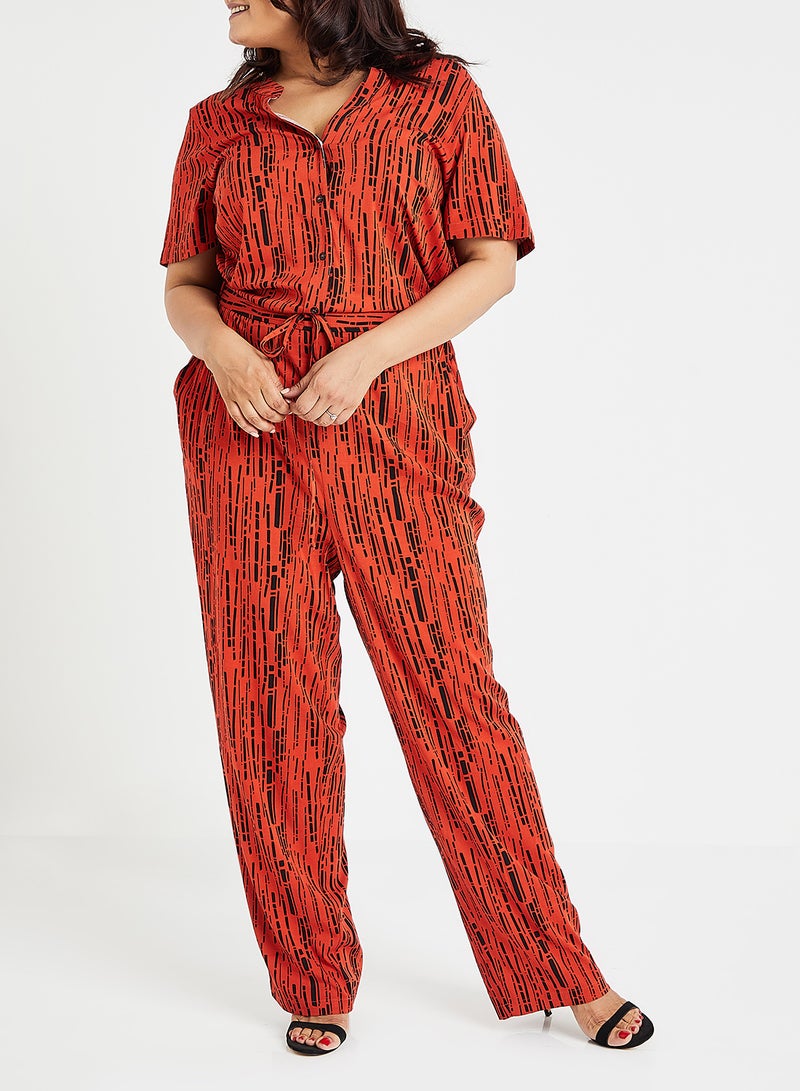 Elasticated Drawstring Waist Jumpsuit Orange