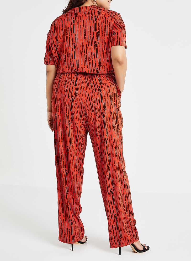 Elasticated Drawstring Waist Jumpsuit Orange