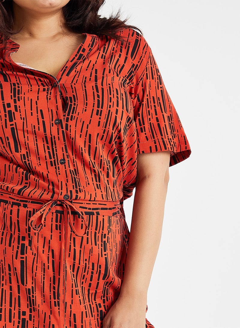 Elasticated Drawstring Waist Jumpsuit Orange