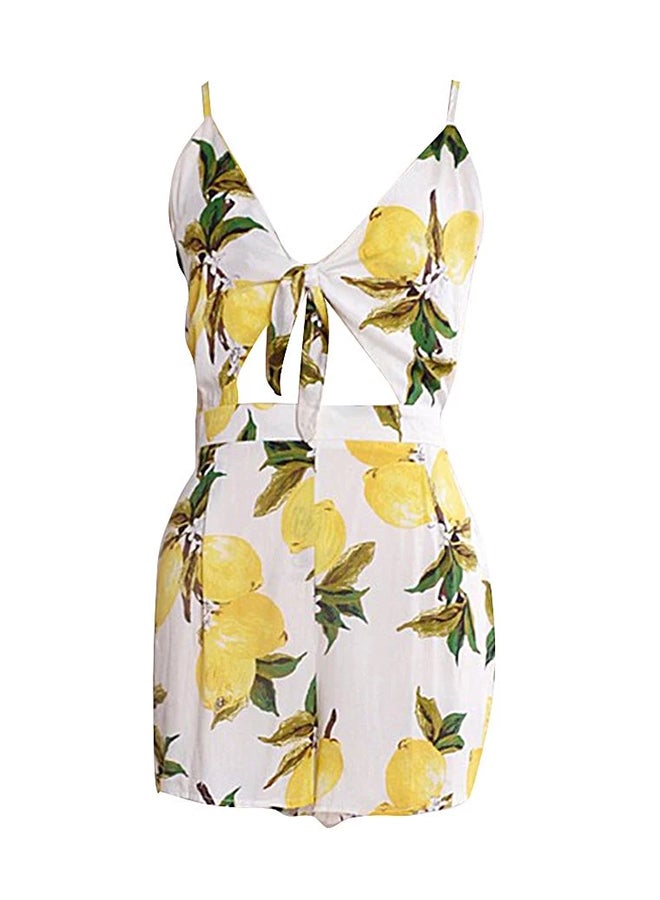 V-Neck Polyester Playsuit Yellow