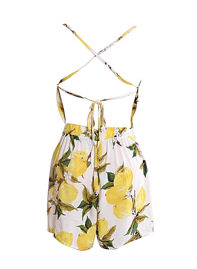 V-Neck Polyester Playsuit Yellow