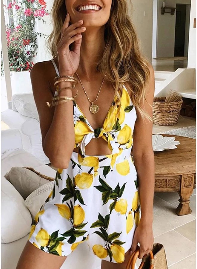 V-Neck Polyester Playsuit Yellow