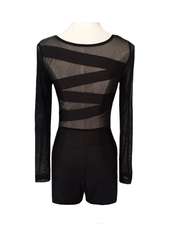 Crew Neck Mesh Playsuit Black