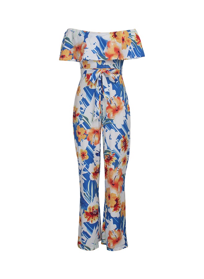 Digital Print Off-Shoulder Jumpsuit Yellow/Blue/White